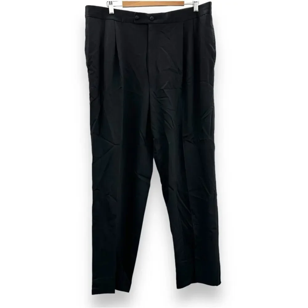 Pal Zileri Black‎ Wool Straight Leg Trouser Dress Pants Size 56